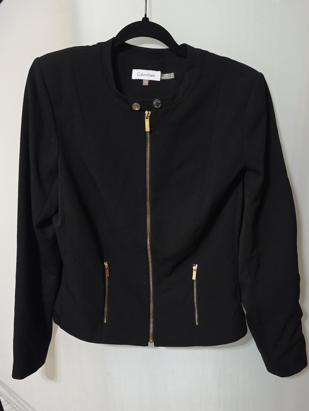 Calvin Klein Black Jacket/Blazer with Gold Zipper Accents 14
